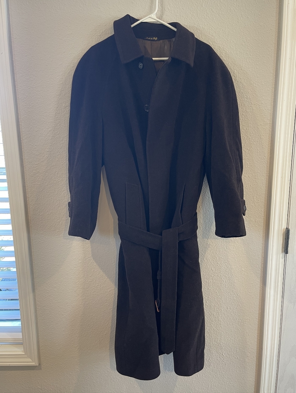 Rialto Vintage Unisex Cozy Wool Cashmere Blend Brown Belted Trench Coat Size 42R